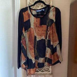 Simply Vera Size Lg Asymmetrical Abstract Long Sleeve Top